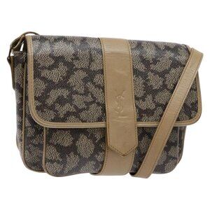 Authentic SAINT LAURENT Shoulder Bag PVC Leather Beige Gray